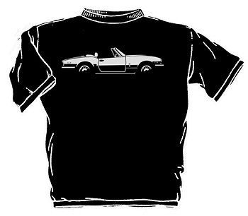 TRIUMPH SPITFIRE SIDE VIEW WHITE ON BLACK T SHIRT