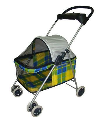 Yellow Plaid Posh Pet Stroller Dogs Cats w/Cup Holder