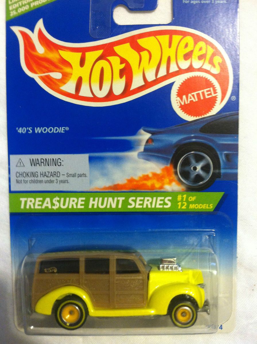 Hotwheels Treasure Hunt 428 Yellow 40s Woodie w Silver Rims