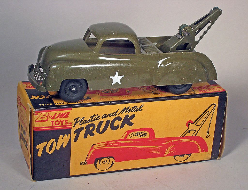 Tow Truck Toy in Original Box Hard Plastic Metal Rub Wheels