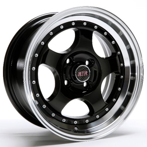 15 INCH STR506B BLK/MACH RIMS AND TIRES 4X100 ACCORD CIVIC FIT PRELUDE