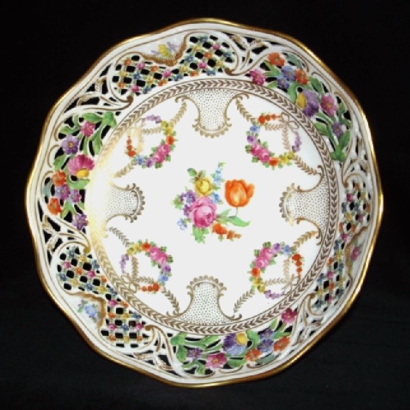 Germany Bowl with Dresden Wreaths Detailed Reticulated Rim
