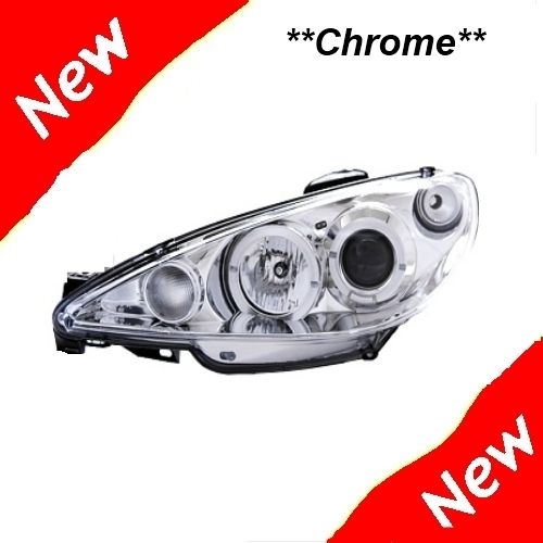 Peugeot 206 Headlights Halo Rims Chrome Head Lights