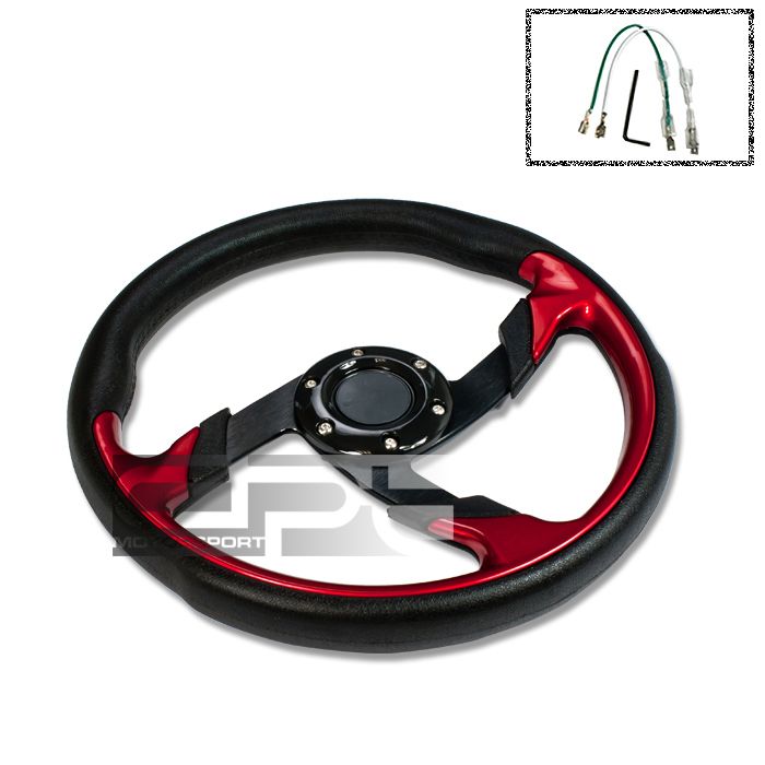 320mm 6 Hole Aluminum Racing Steering Wheel Full Black PVC Leather Red