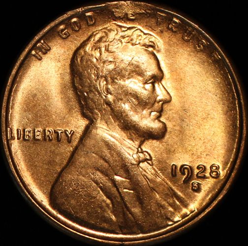 1928 s MS Red Lincoln Cent RARE Gem BU w Rim Clip Error