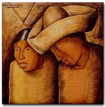 Ramos Martinez Ceramic Art Tile Mexican Indian Couple